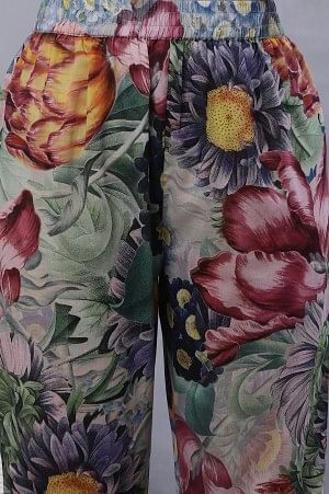 Multi-Coloured Floral Printed Short Kurta And Pants Set