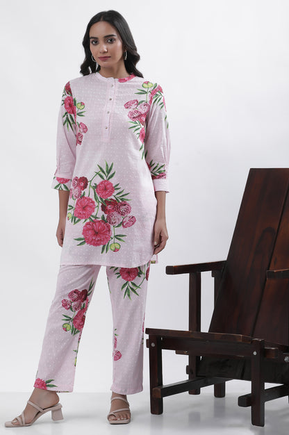 Pink Bold Floral Printed A-Line Short Kurta And Pants Set