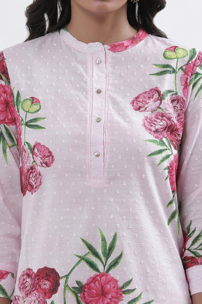 Pink Bold Floral Printed A-Line Short Kurta And Pants Set