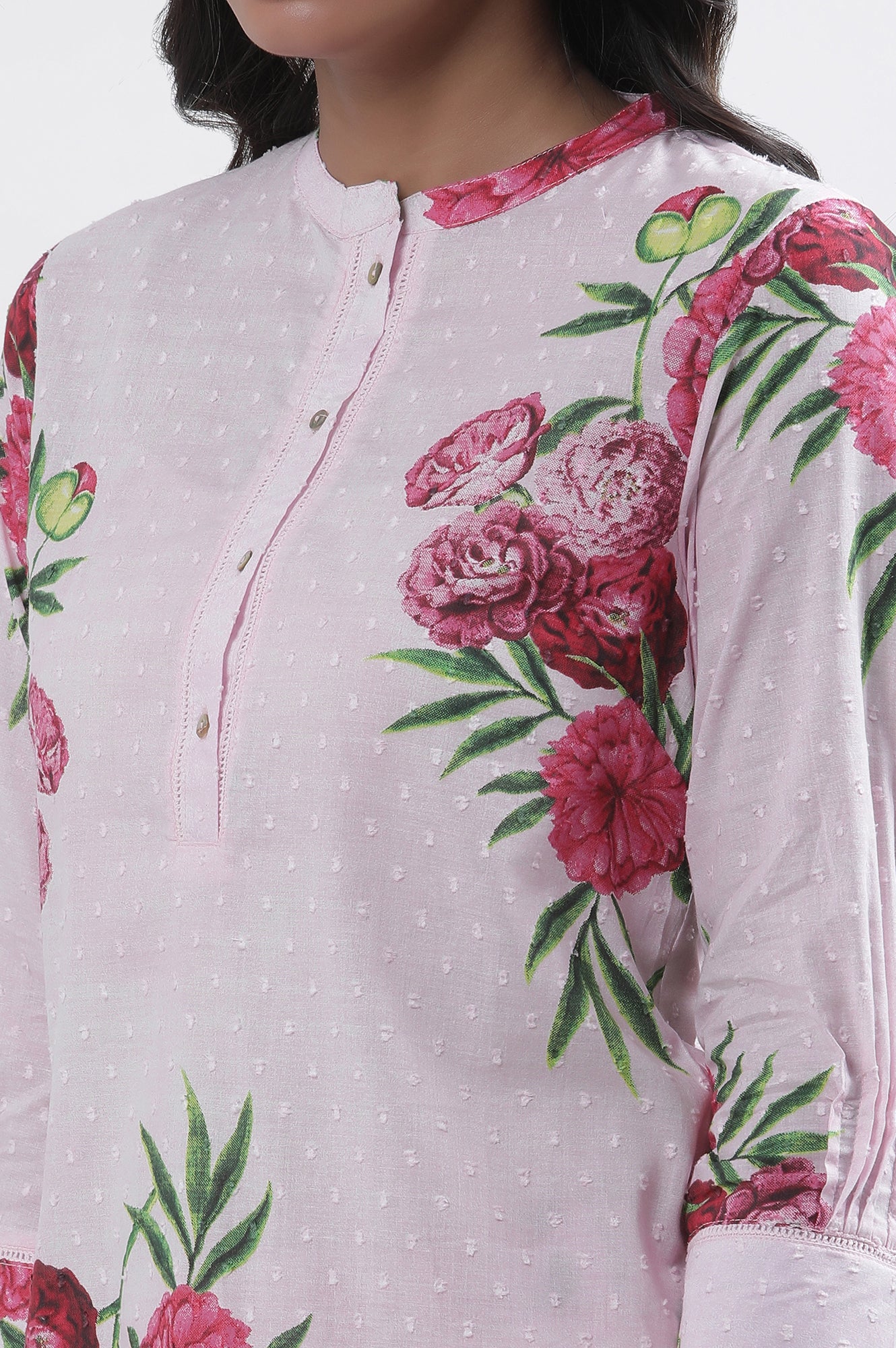 Pink Bold Floral Printed A-Line Short Kurta And Pants Set