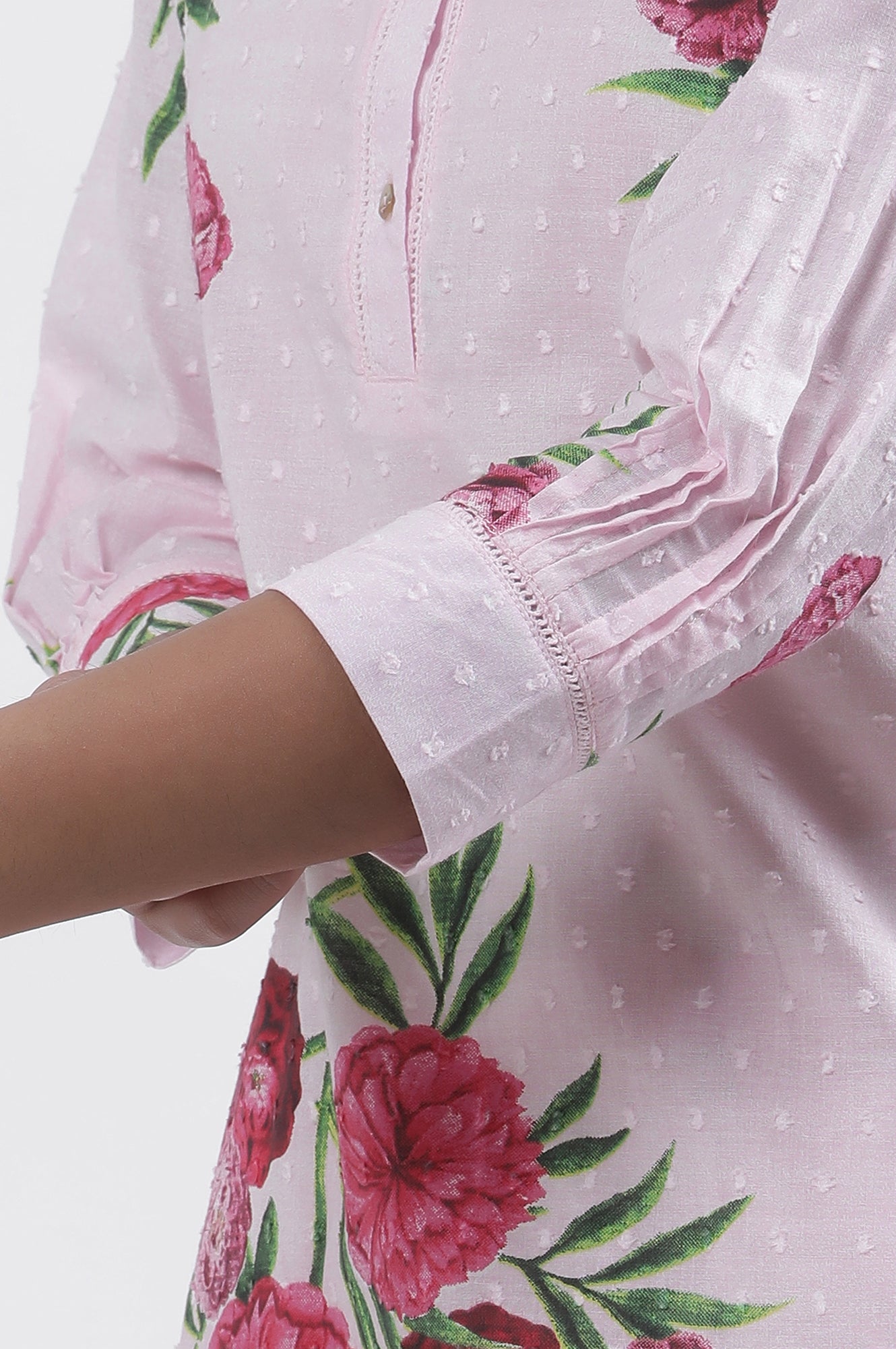 Pink Bold Floral Printed A-Line Short Kurta And Pants Set