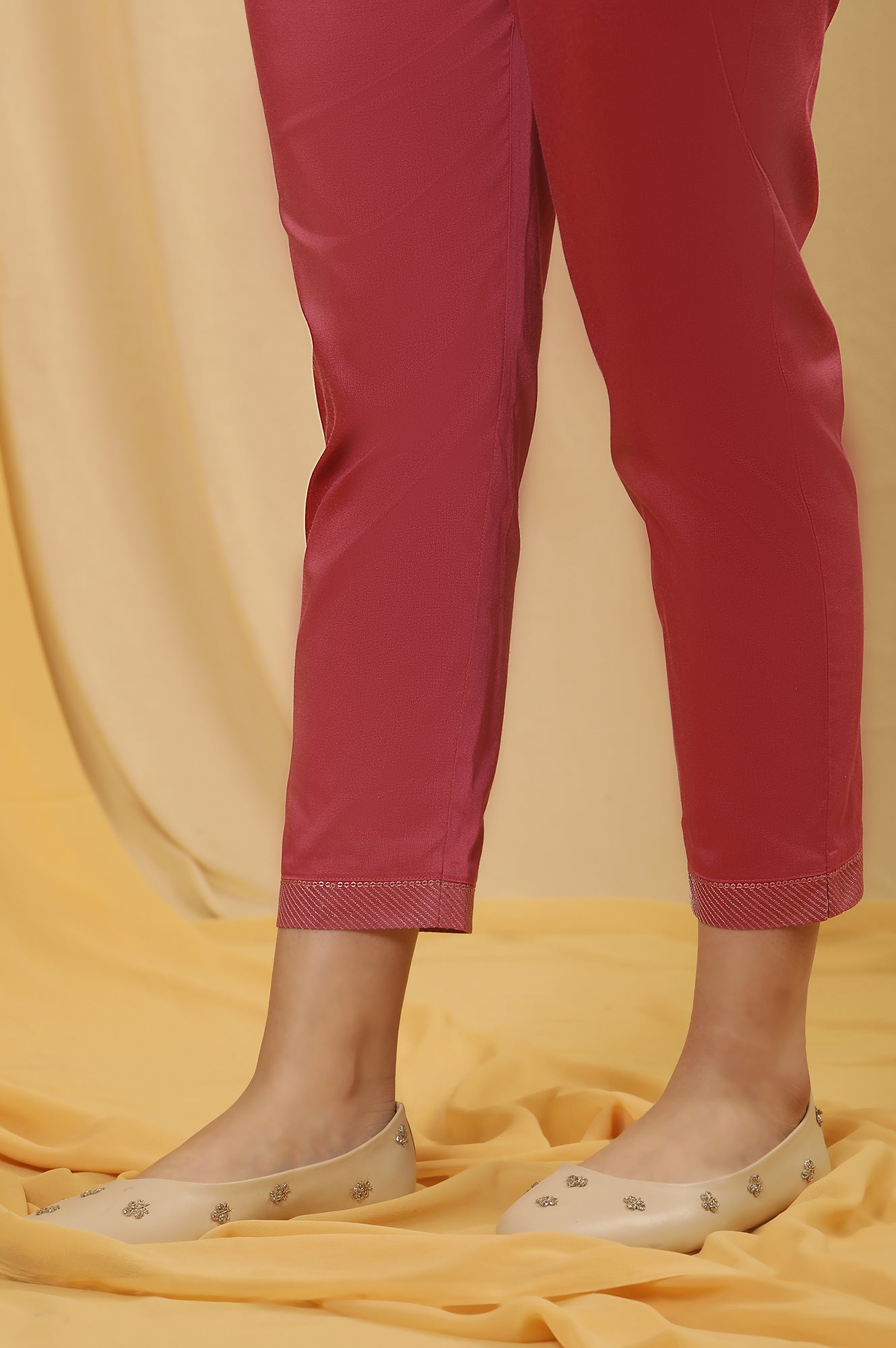 Pink Panlled Embroidered Kurta And Pants Set