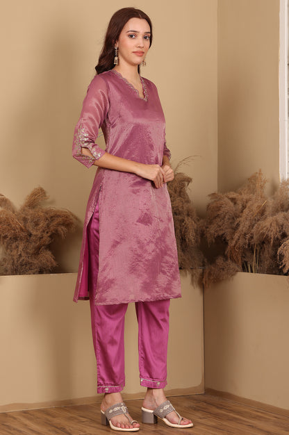 Purple Chanderi Lurex Stripe Embroidered Kurta, Pants Ad Dupatta Set - wforwoman