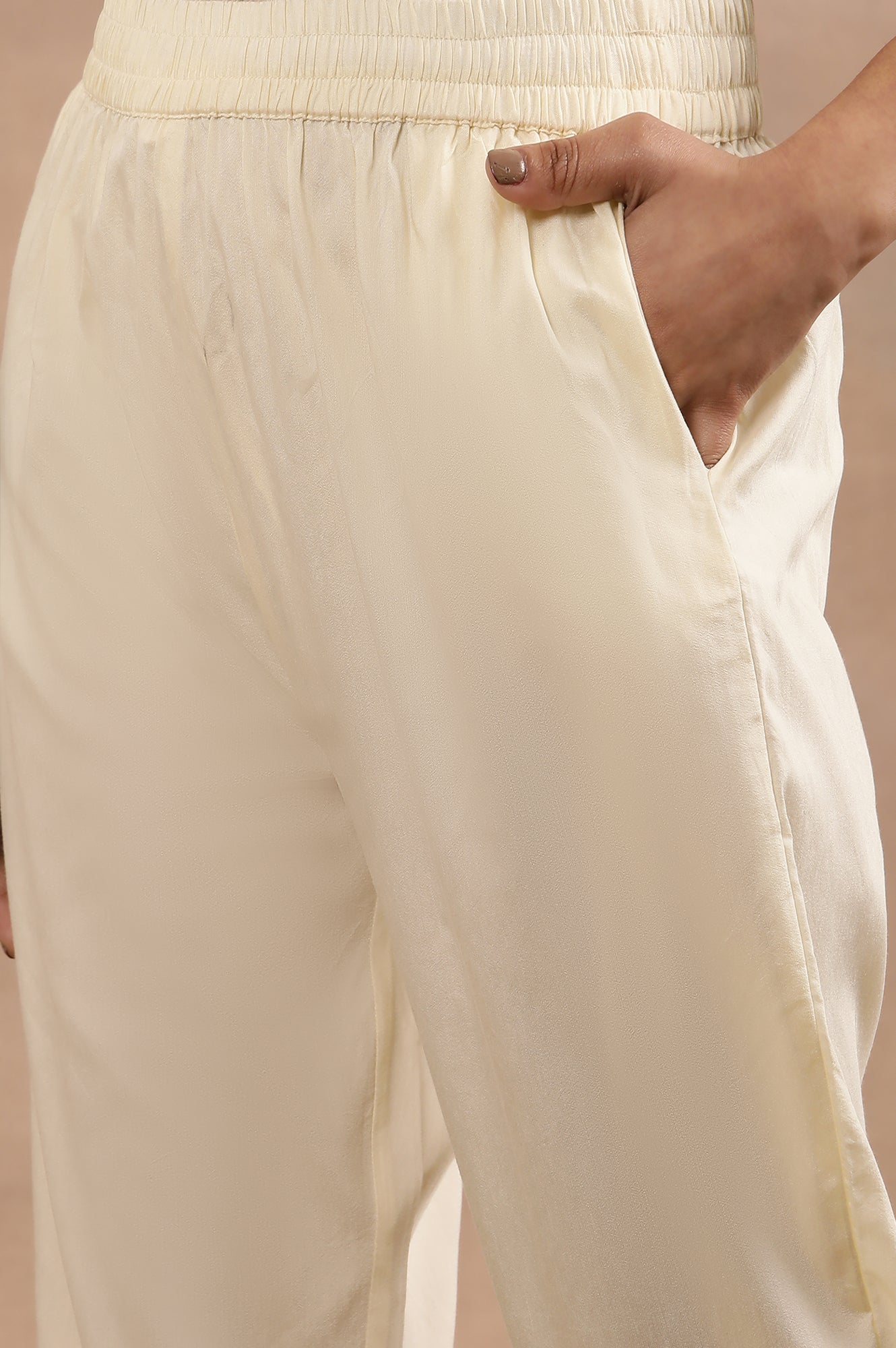 White A-Line Chanderi Kurta, Pants And Dupatta Set