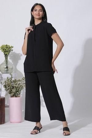 Black Short Sleeves Top And Trouser Co-Ord Set - wforwoman