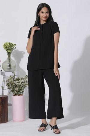 Black Short Sleeves Top And Trouser Co-Ord Set - wforwoman