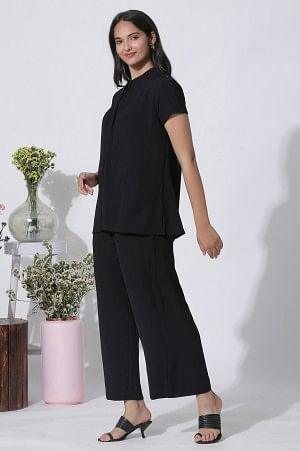 Black Short Sleeves Top And Trouser Co-Ord Set - wforwoman