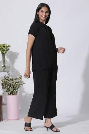 Black Short Sleeves Top And Trouser Co-Ord Set - wforwoman