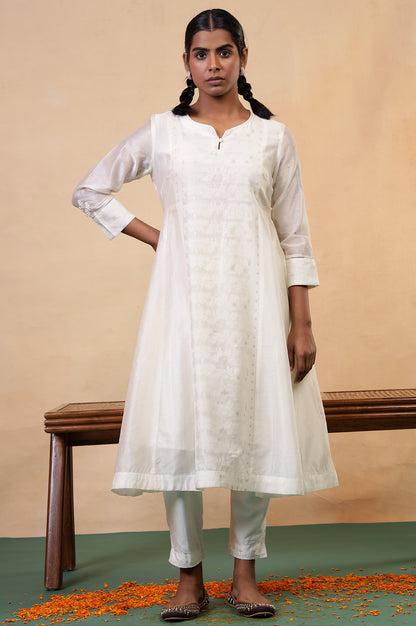 Folksong Coconut Milk Geometric Sequin Embellished Cotton Silk Anarkali Kurta