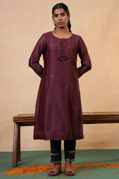 Folksong Windsor Wine Cotton-Silk Flared Sequined Regular Kurta