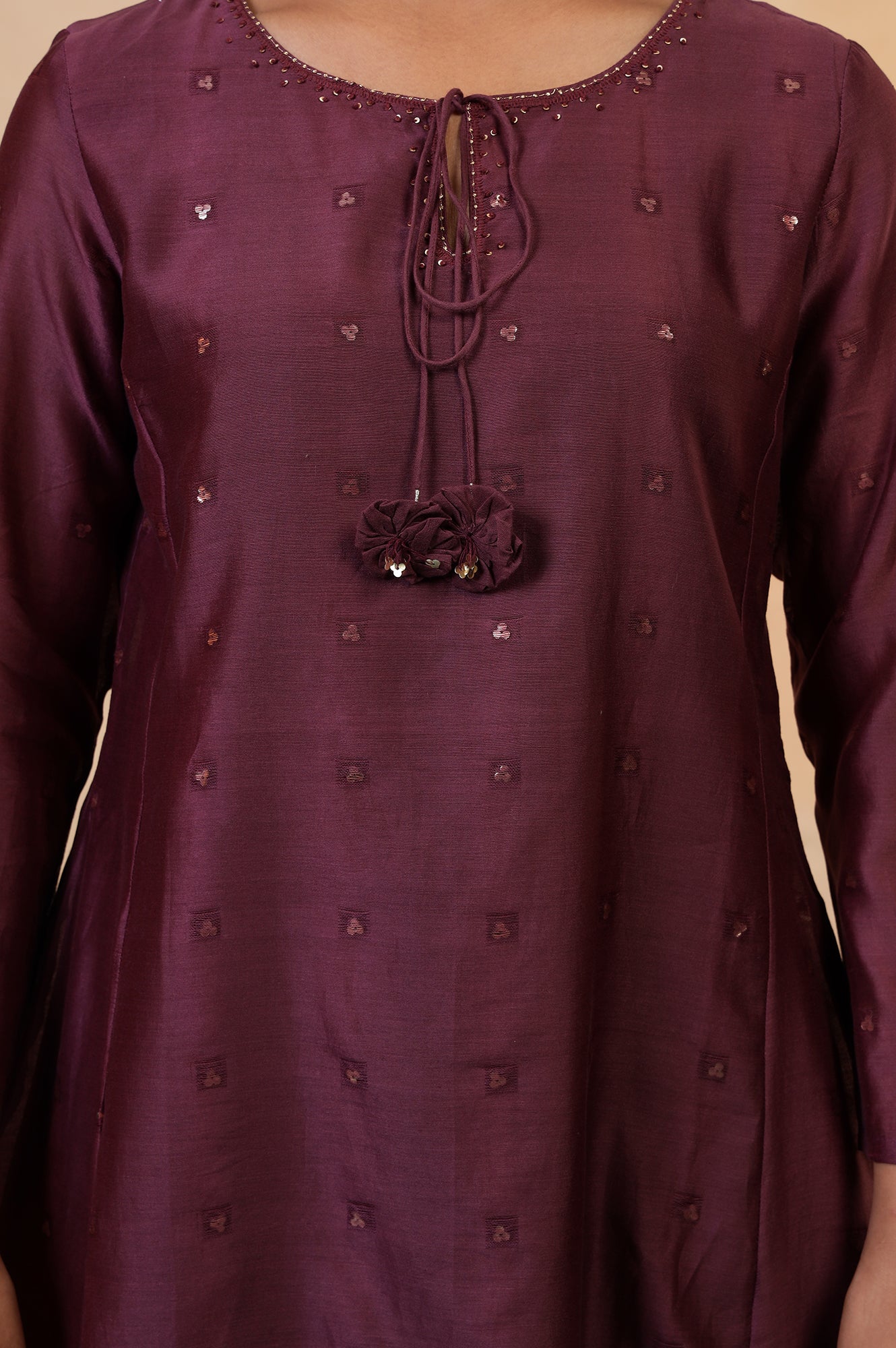 Folksong Windsor Wine Cotton-Silk Flared Sequined Regular Kurta