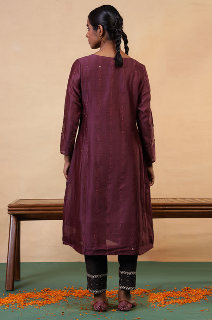 Folksong Windsor Wine Cotton-Silk Flared Sequined Regular Kurta