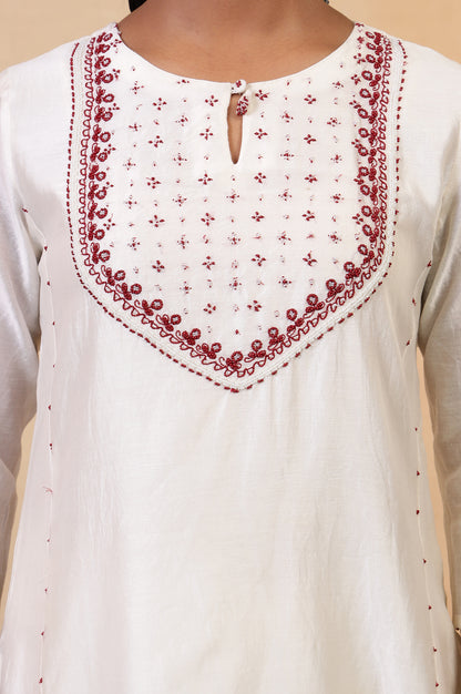 Folksong Coconut Milk Cotton-Silk A-Line Beaded Embellished Kurta