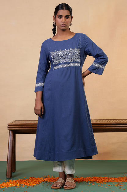 Folksong Midnight Blue Chikankari Embroidered Cotton Anarkali Kurta