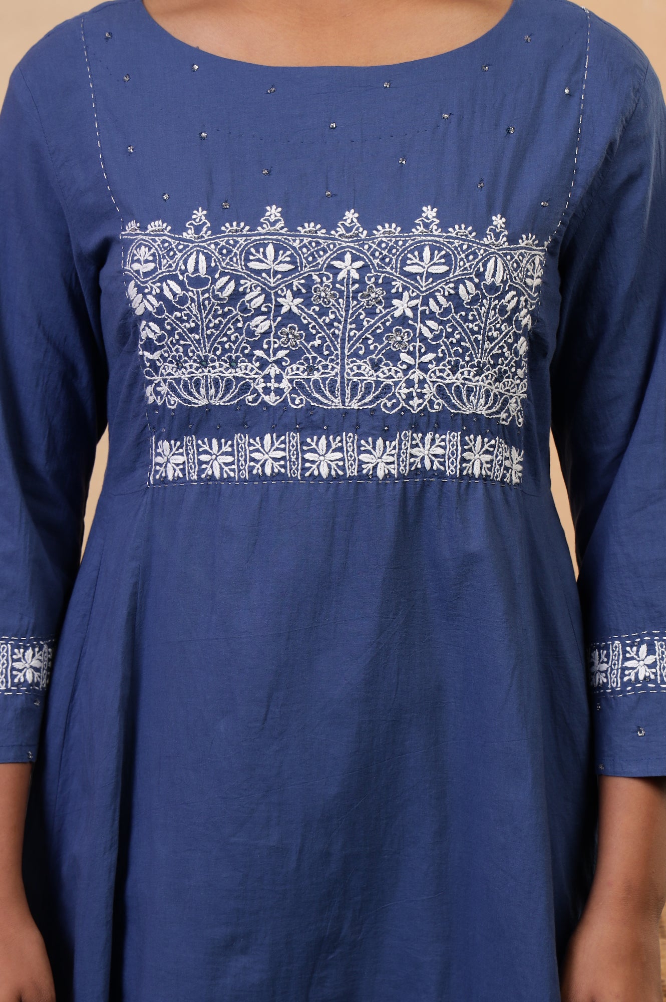 Folksong Midnight Blue Chikankari Embroidered Cotton Anarkali Kurta