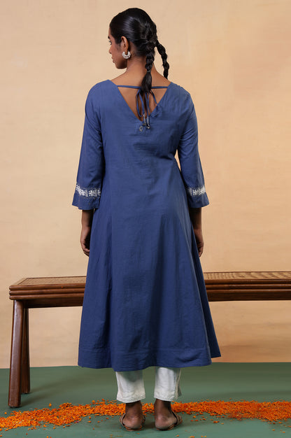 Folksong Midnight Blue Chikankari Embroidered Cotton Anarkali Kurta