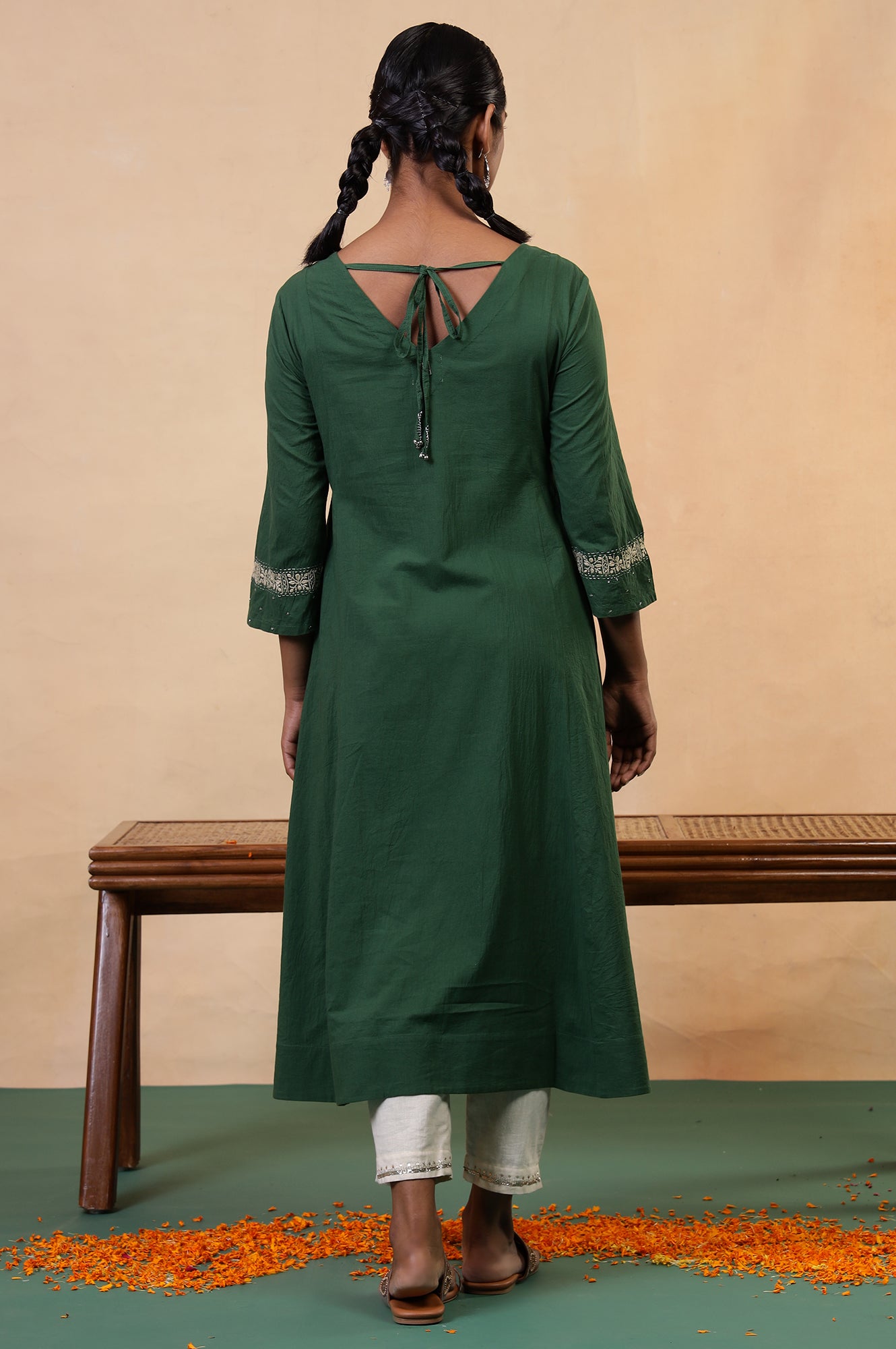 Folksong Amazon Green Chikankari Embroidered Cotton Flared Anarkali Kurta