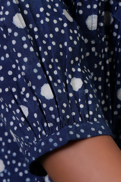 Folksong Indigo Cotton A-Line Hand Block Printed Polka Dot Kurta