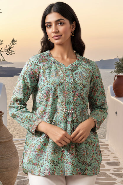 Mist Green Hand Block Printed Top