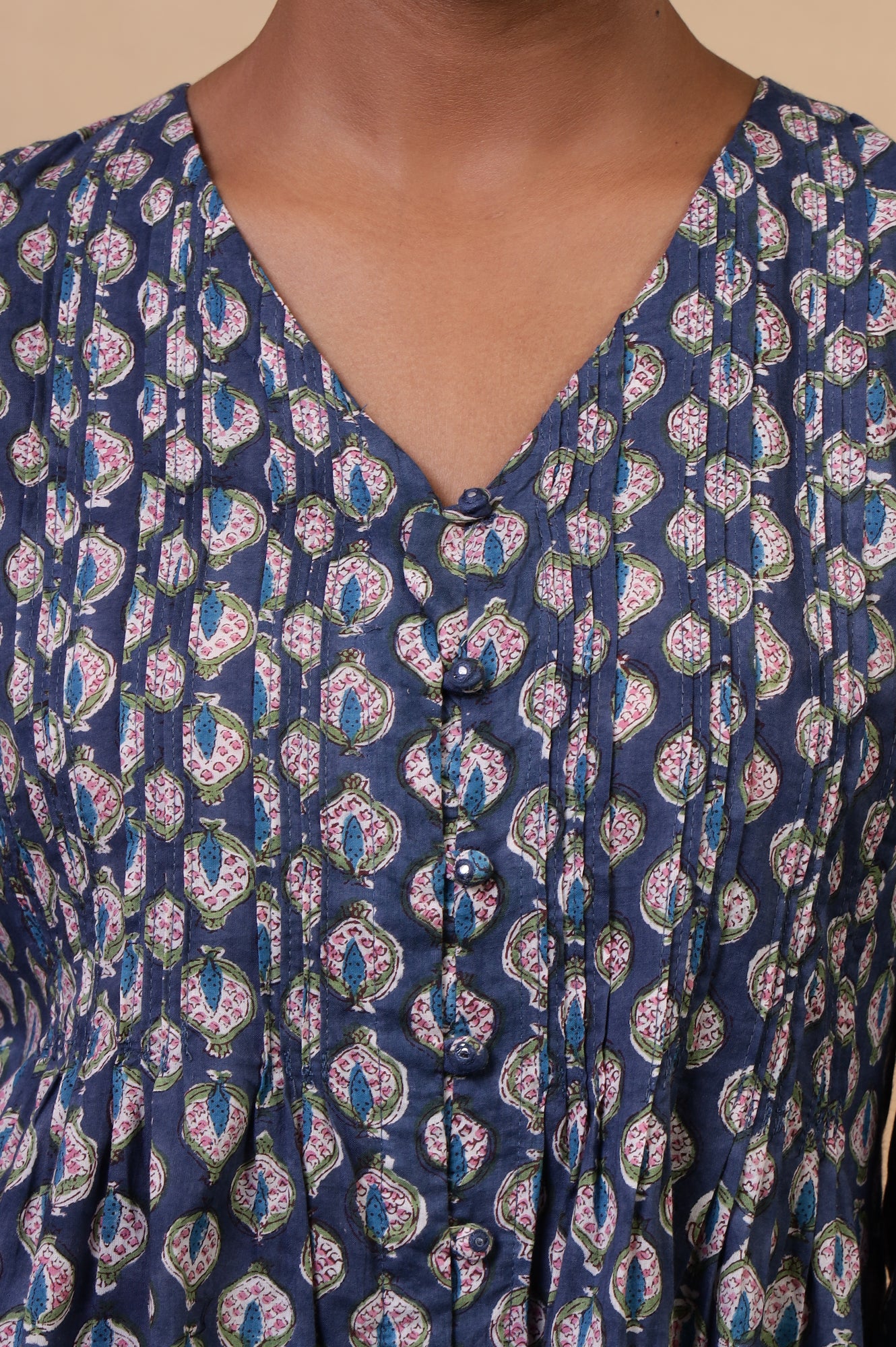 Folksong Yale Blue Ethnic Motif Mirror Work Cotton A-Line Tunic