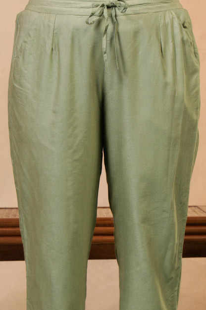 Folksong Tea Green Solid Mirror Work Viscose Blend Straight Pyjamas