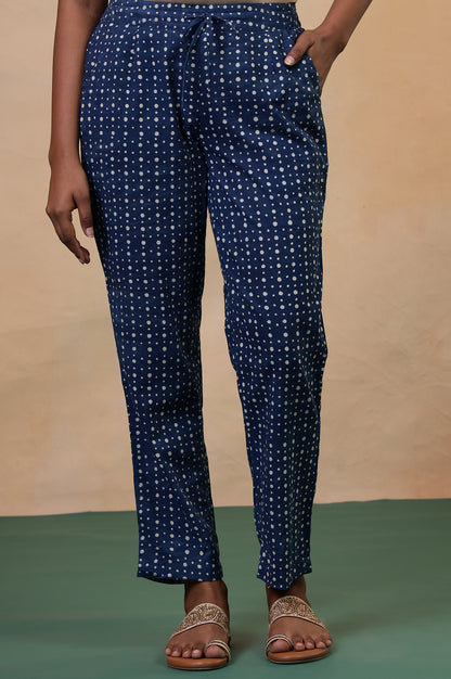 Folksong Indigo Polka Dot Hand Block Printed Cotton Straight Pyjamas