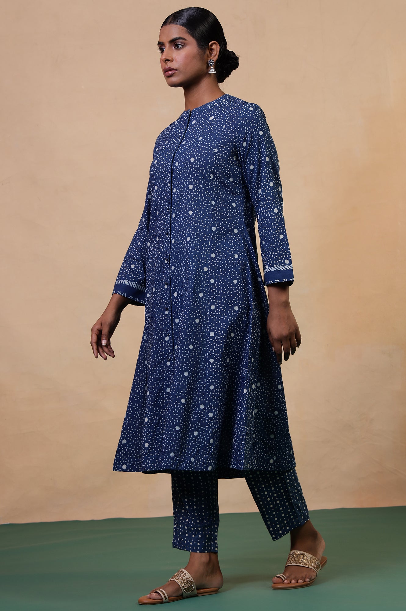 Folksong Indigo Polka Dot Hand Block Printed Cotton Straight Pyjamas