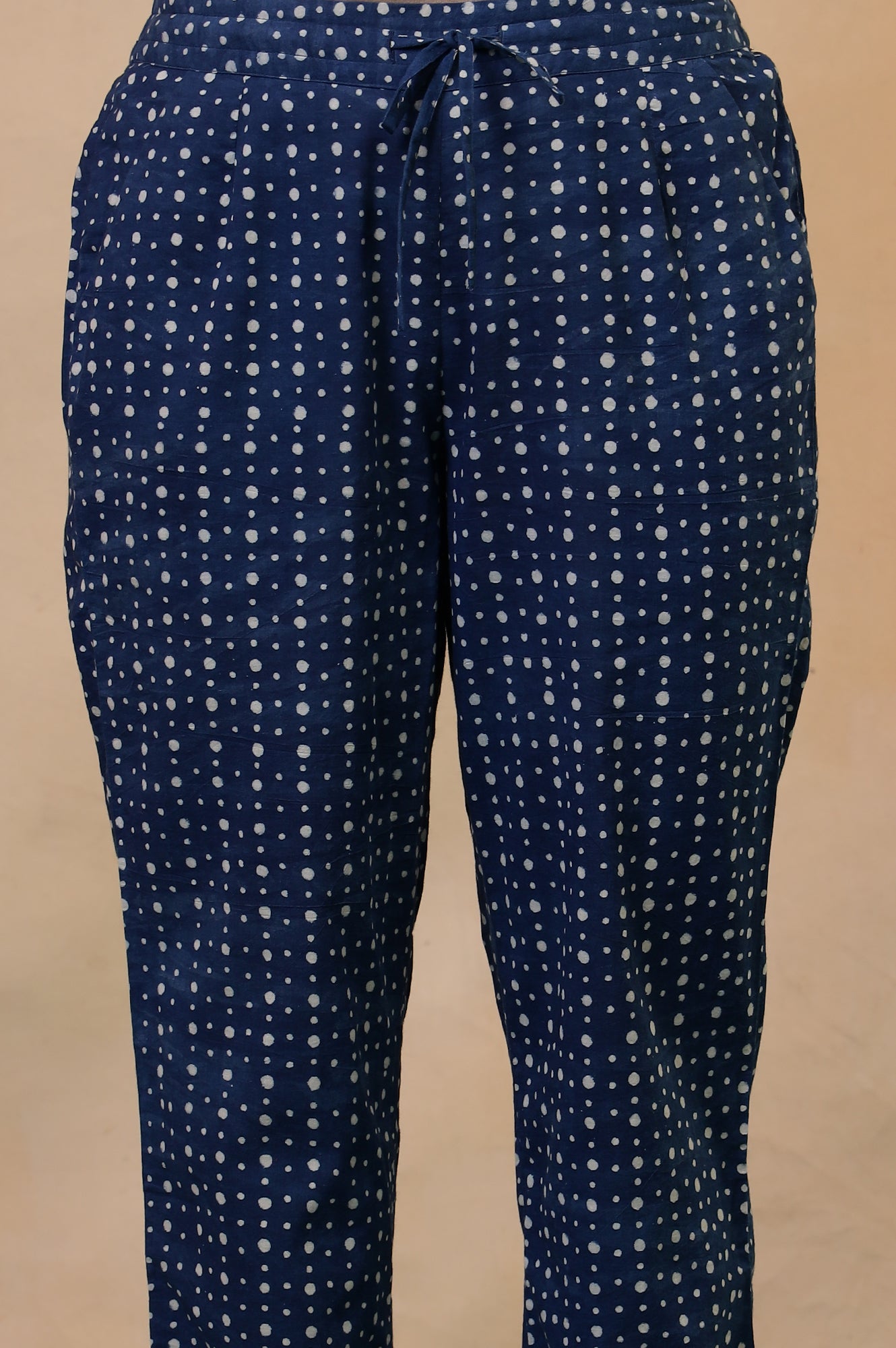 Folksong Indigo Polka Dot Hand Block Printed Cotton Straight Pyjamas