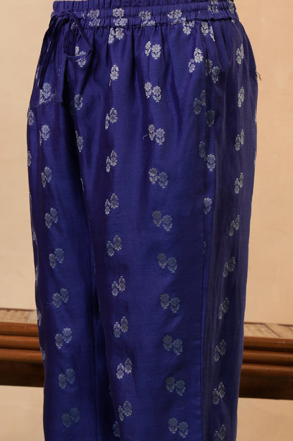 Folksong Clematis Blue Ethnic Motif Mukaish Cotton Silk Kurta and Pyjama Set