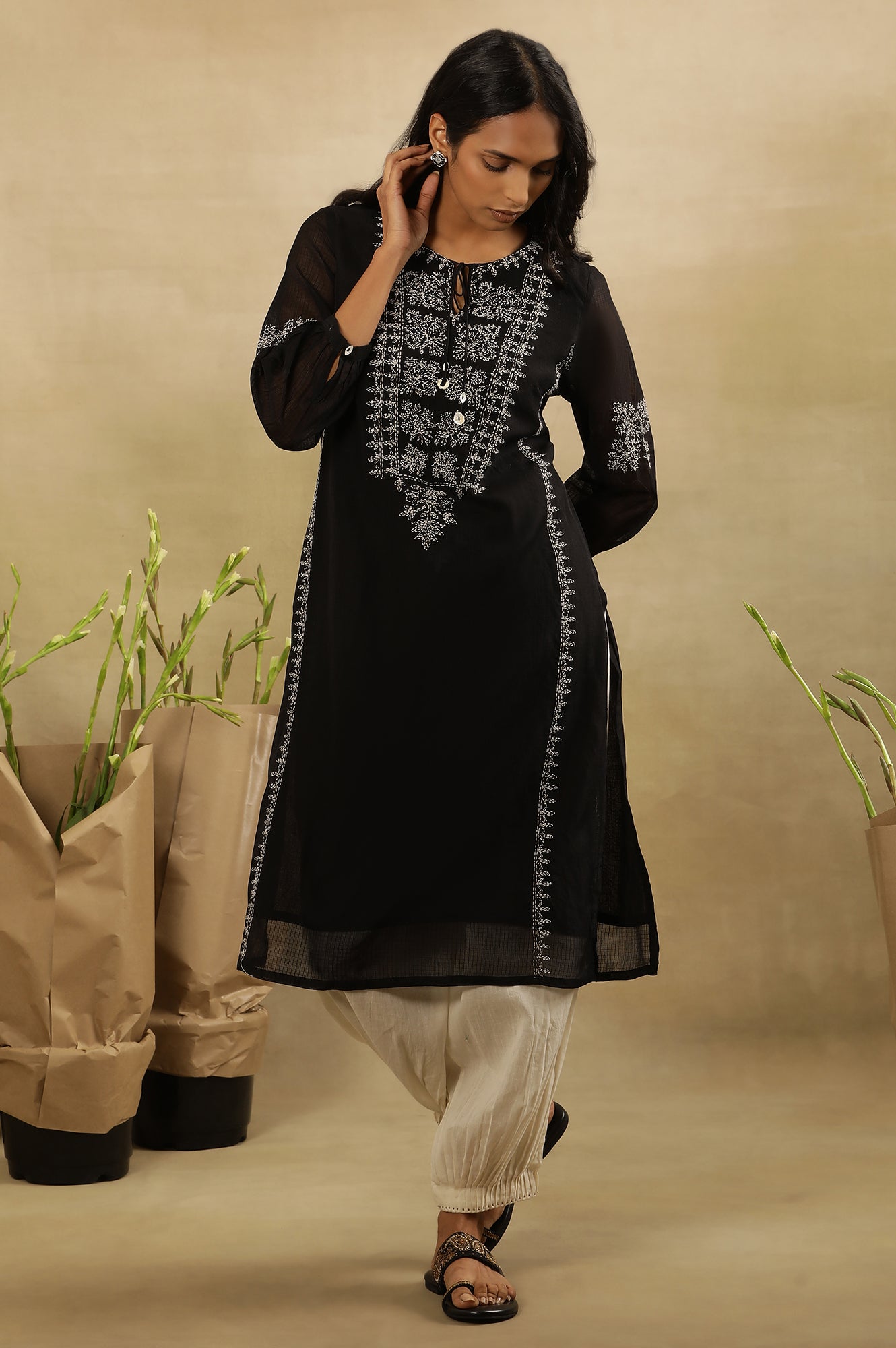 Black  Tepchi  Kota Layered Kurta