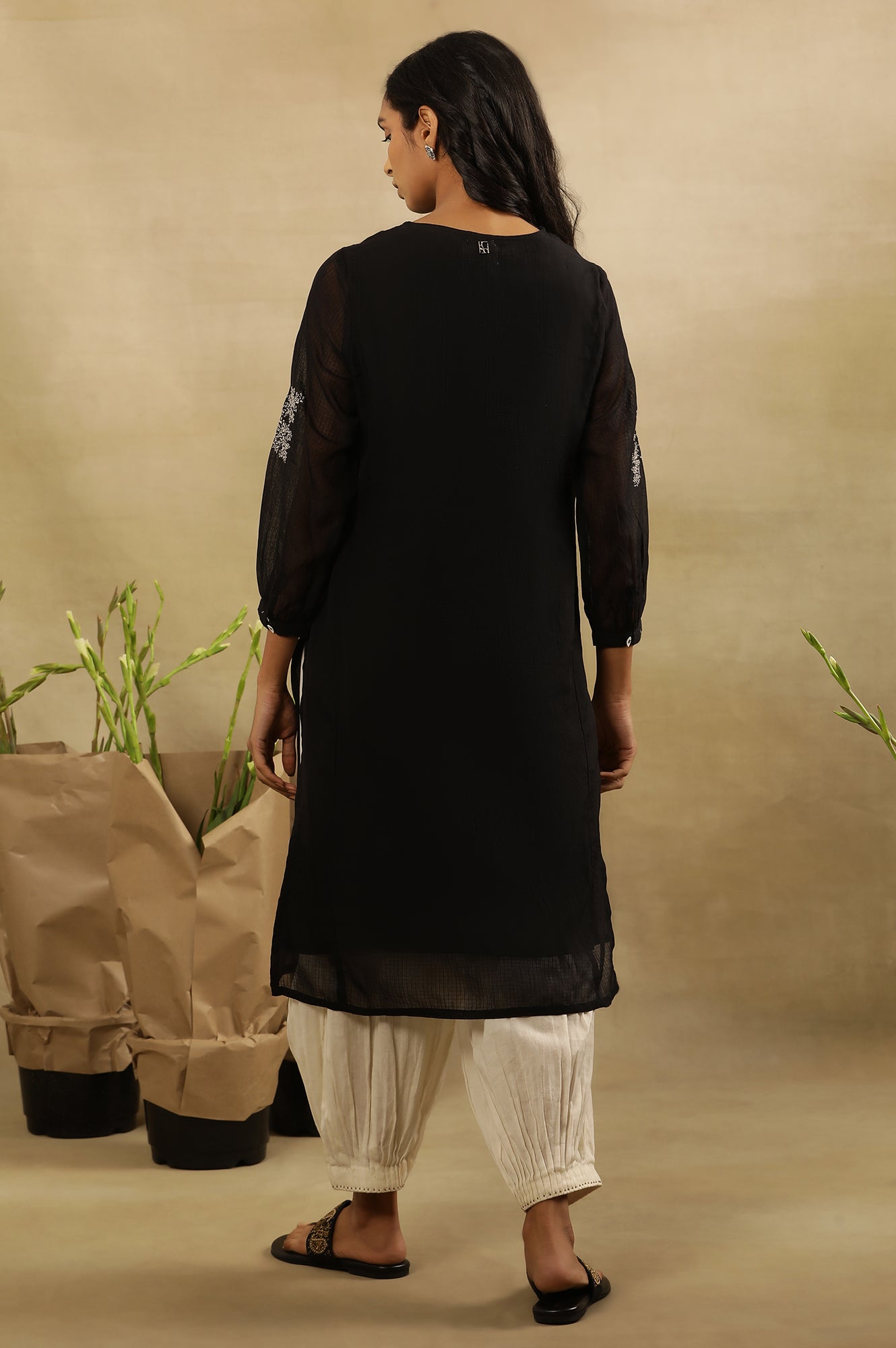 Black  Tepchi  Kota Layered Kurta