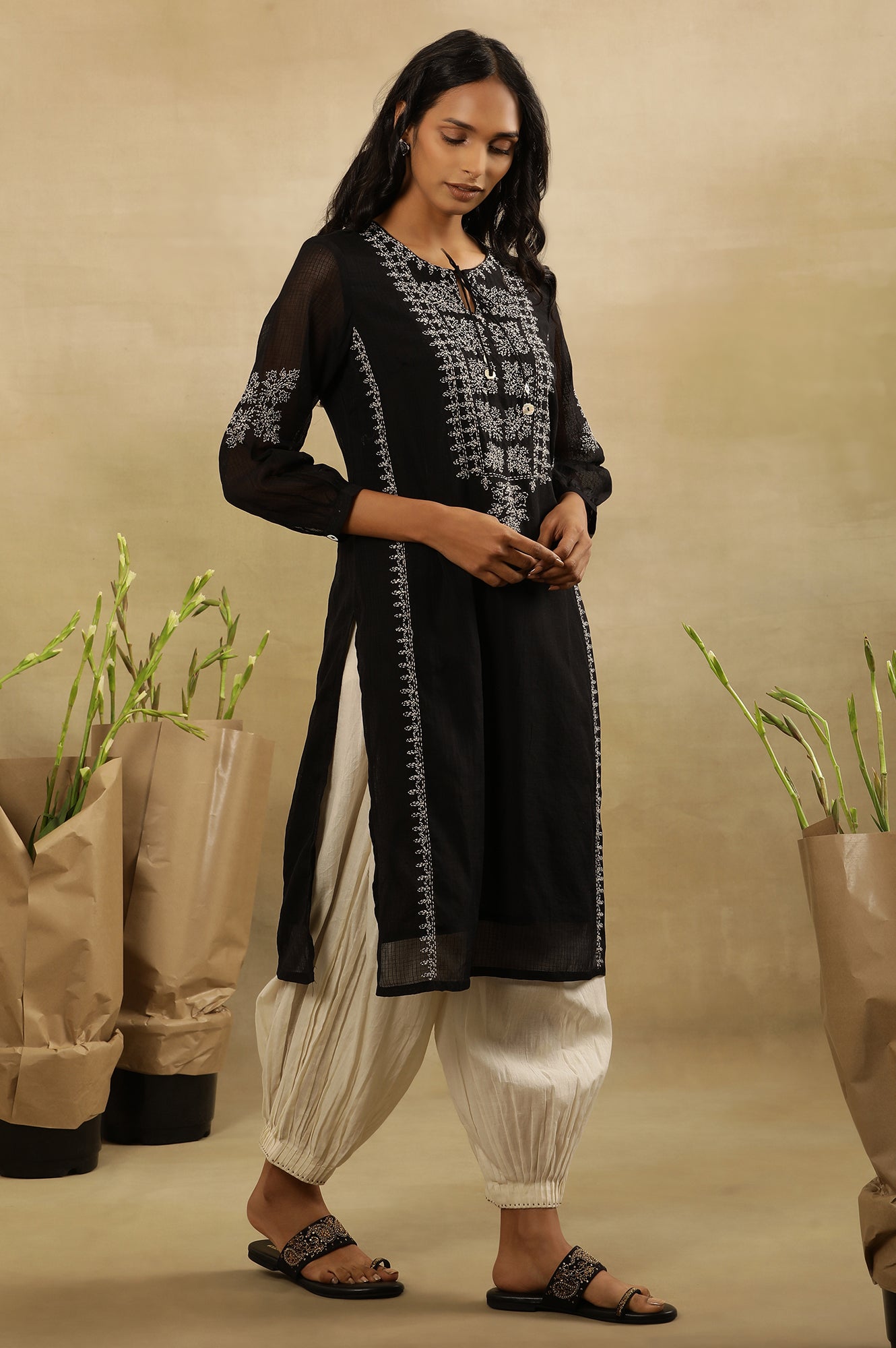 Black  Tepchi  Kota Layered Kurta