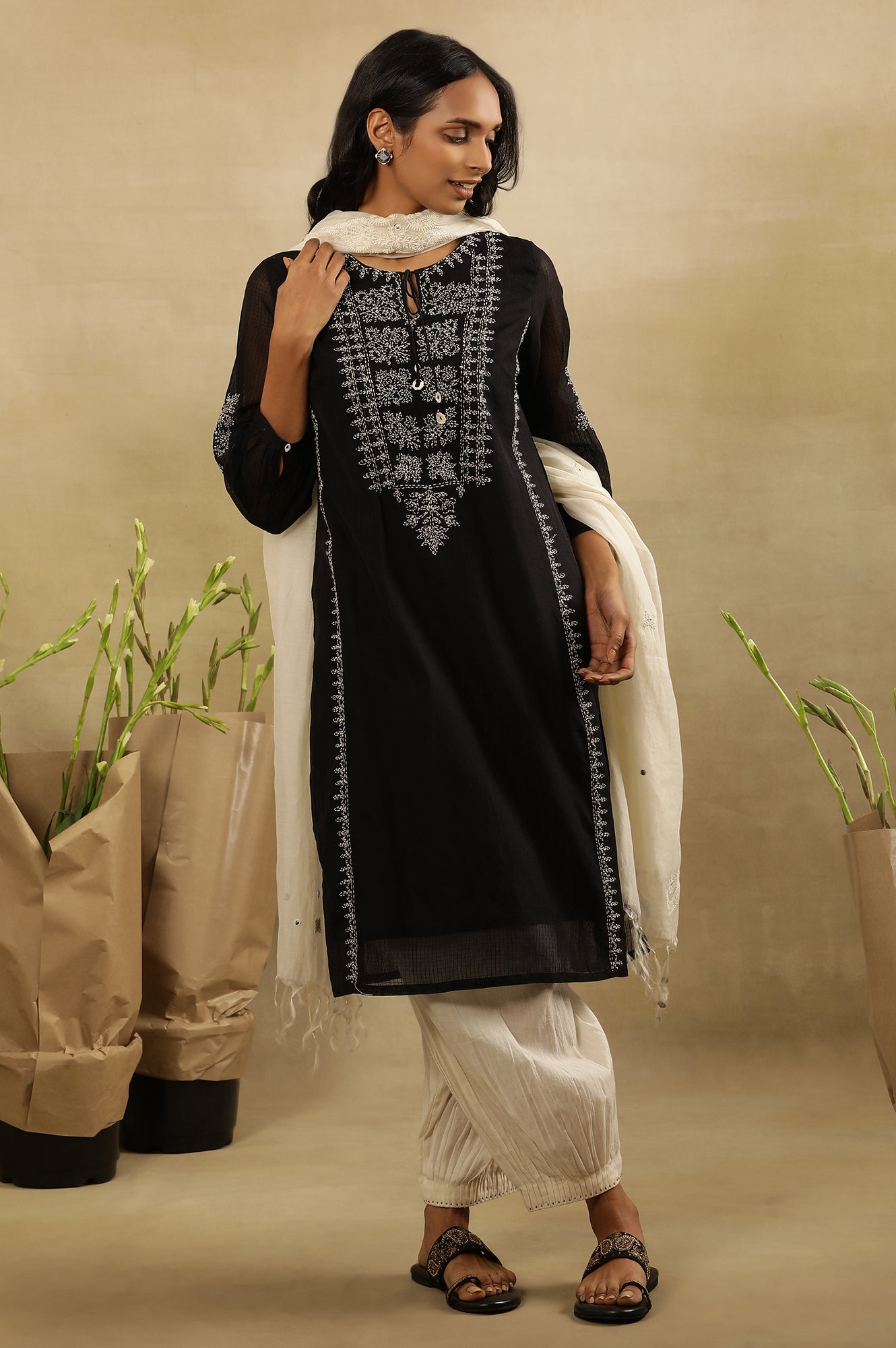 Black  Tepchi  Kota Layered Kurta