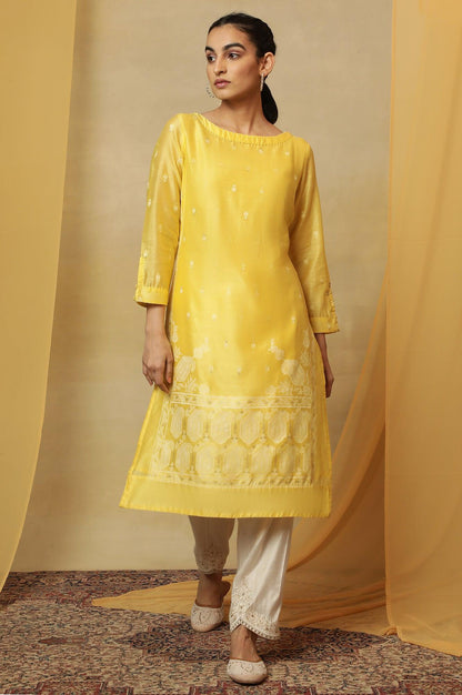 Yellow Jamdani Straight Kurta - wforwoman