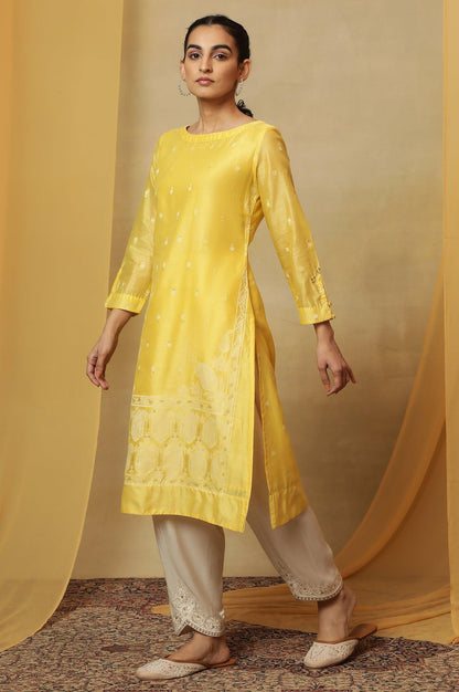 Yellow Jamdani Straight Kurta - wforwoman