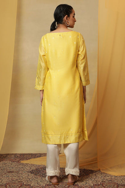 Yellow Jamdani Straight Kurta - wforwoman