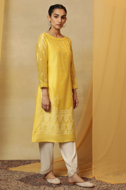 Yellow Jamdani Straight Kurta - wforwoman