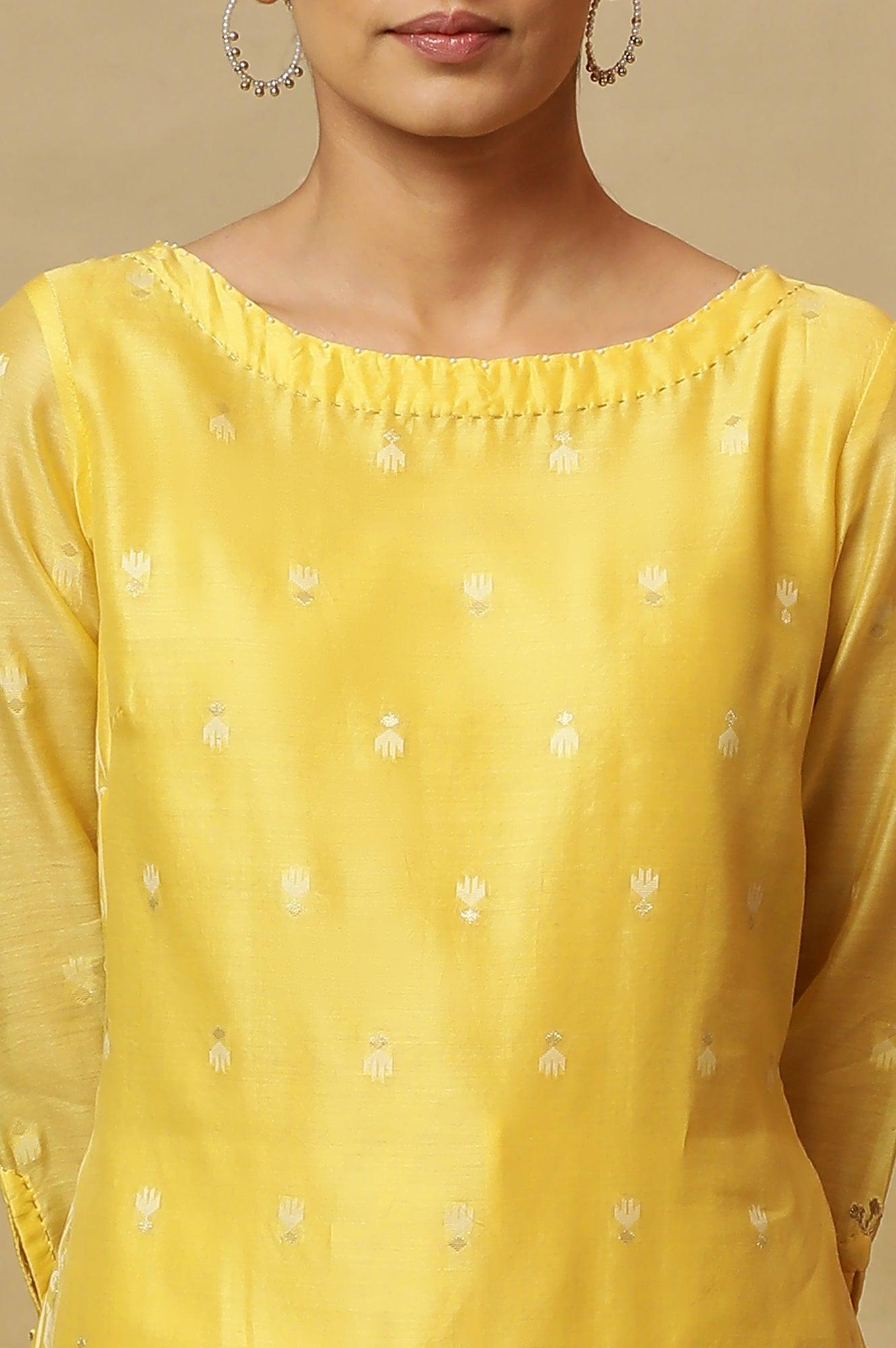 Yellow Jamdani Straight Kurta - wforwoman