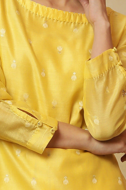 Yellow Jamdani Straight Kurta - wforwoman