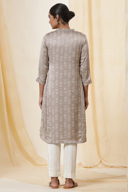 Grey Hand Block Printed Modal Satin Kurta