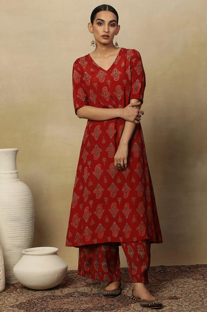 Red Paisley Print A-Line Kurta - wforwoman