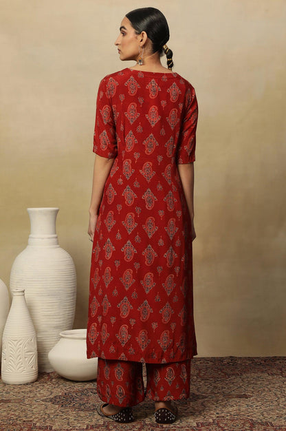 Red Paisley Print A-Line Kurta - wforwoman