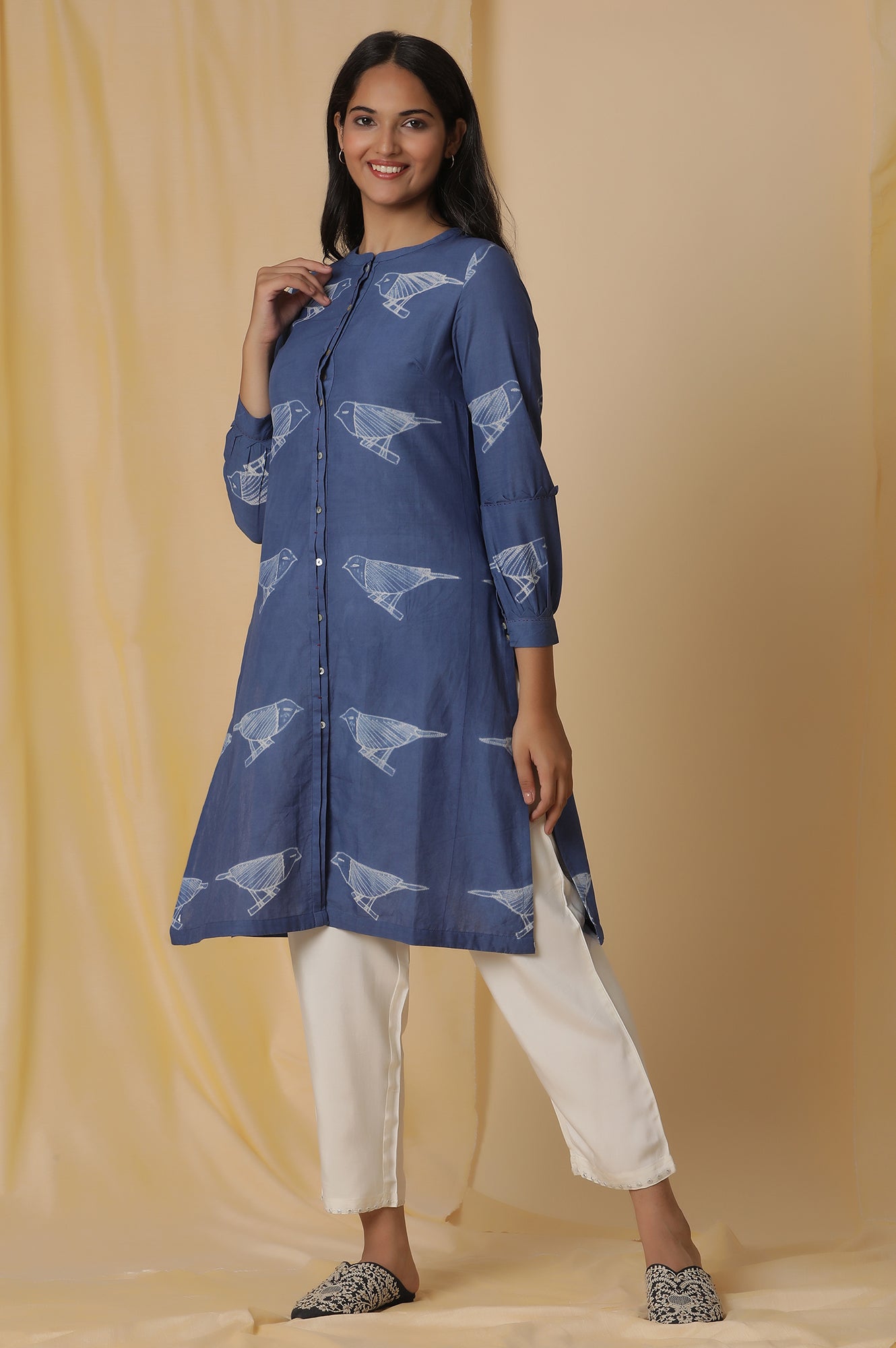 Indigo Blue Shibori Cotton Shirt Kurta