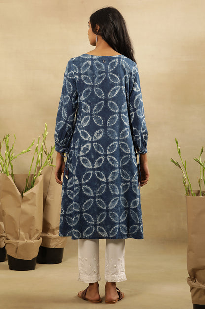 Indigo Shibori Pleated Flared Dress  In Cotton Voile
