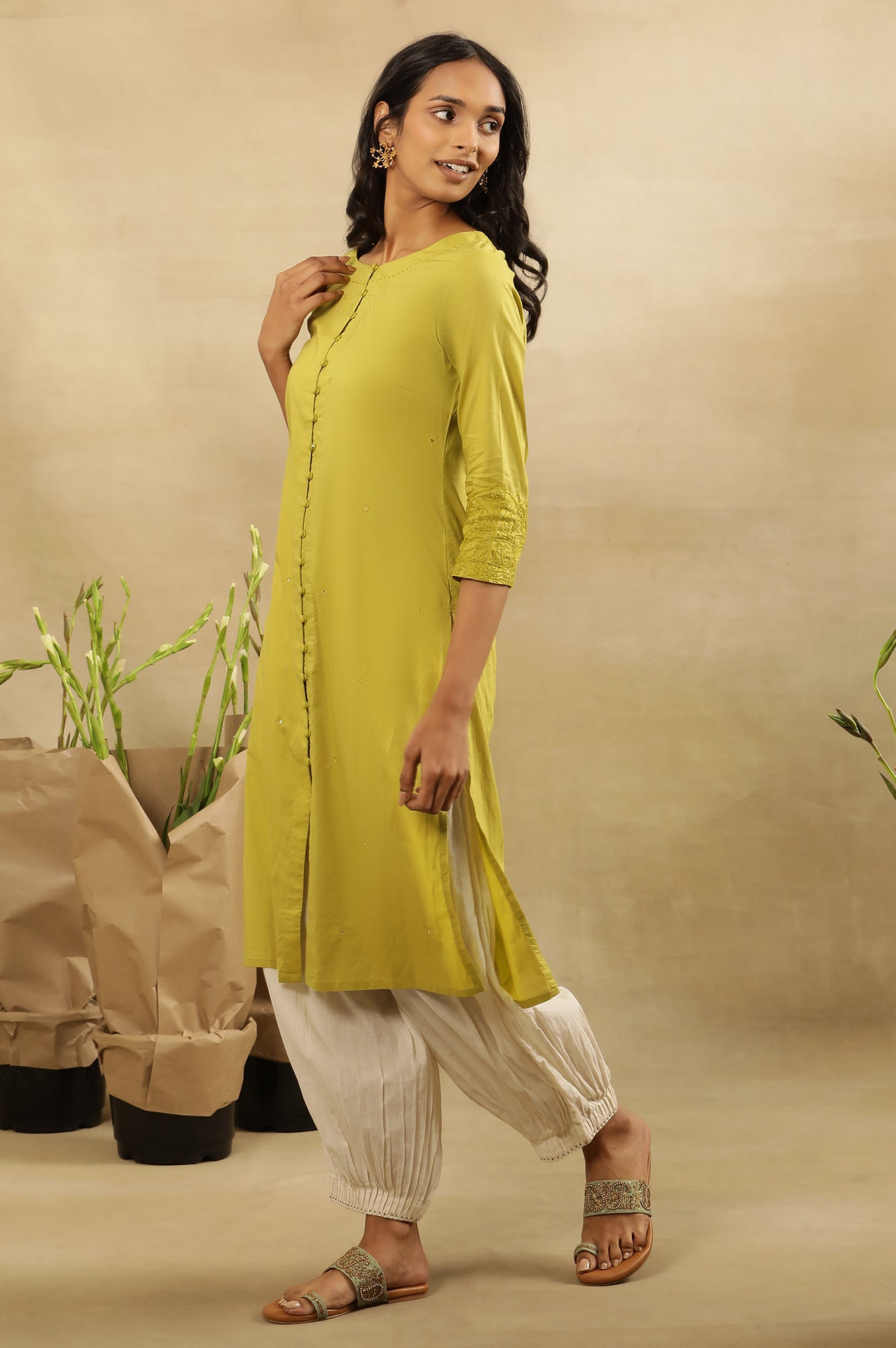 Green Chikankari Shirt Kurta In Cotton Voile