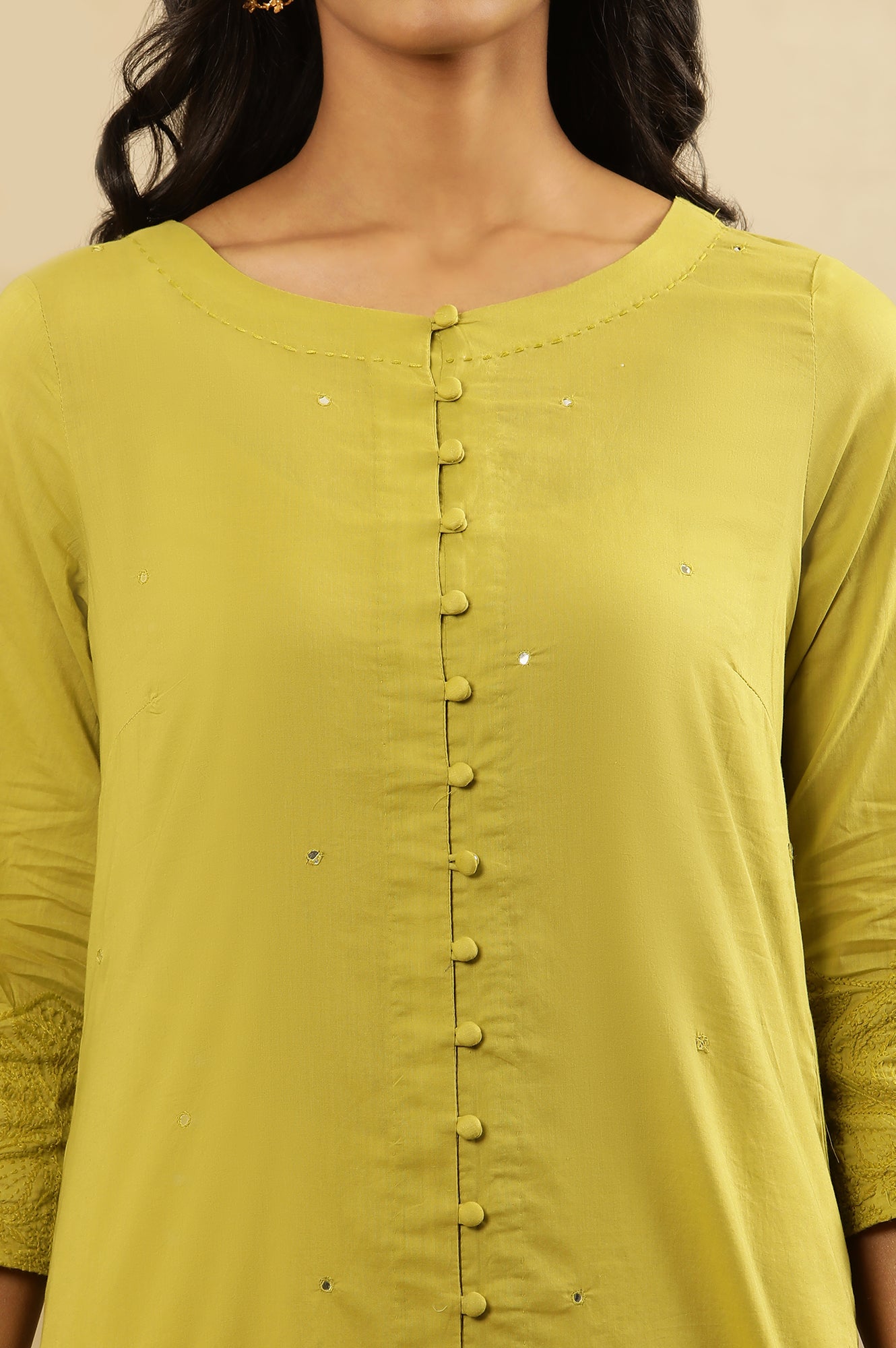 Green Chikankari Shirt Kurta In Cotton Voile