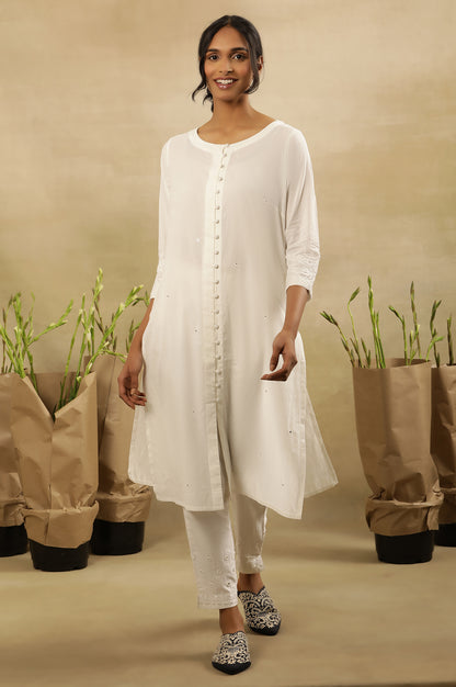 White Chikankari Shirt Kurta In Cotton Voile