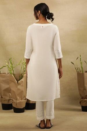 White Chikankari Shirt Kurta In Cotton Voile - wforwoman