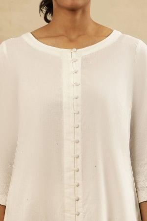 White Chikankari Shirt Kurta In Cotton Voile - wforwoman