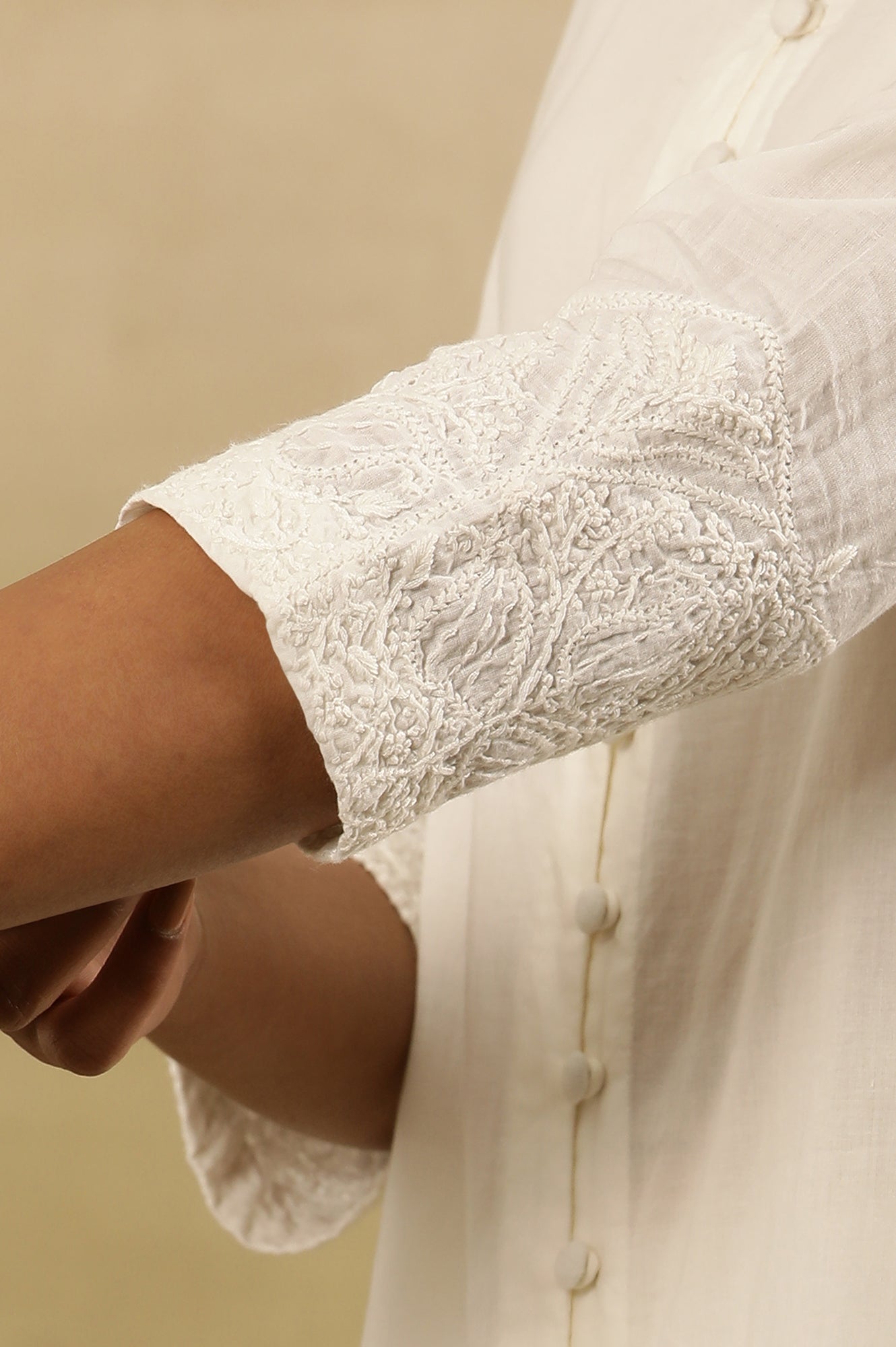 White Chikankari Shirt Kurta In Cotton Voile